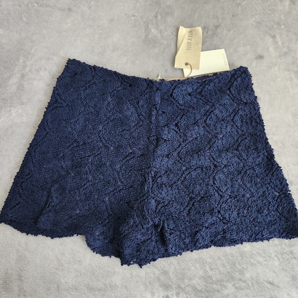 New Moon River Shorts Womens S Navy Blue Boho Festival Anthropologie Small Lace